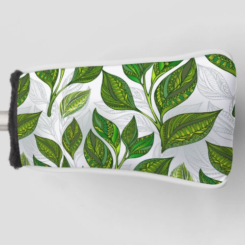 Seamless Pattern with Green Tea Leaves Golf Head Cover