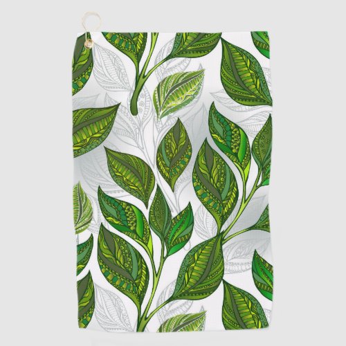 Seamless Pattern with Green Tea Leaves Golf Towel