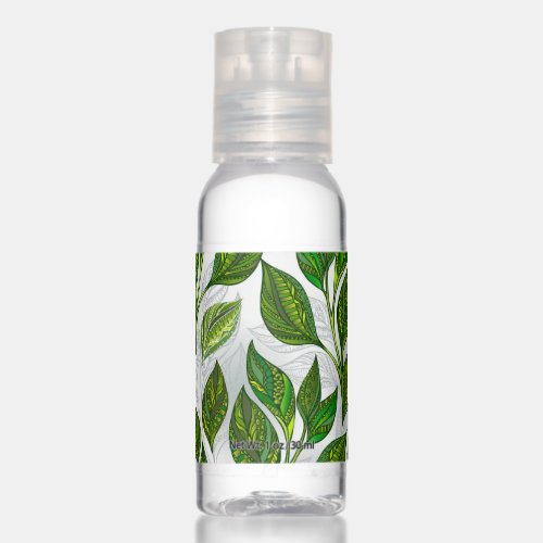 Seamless Pattern with Green Tea Leaves Hand Sanitizer