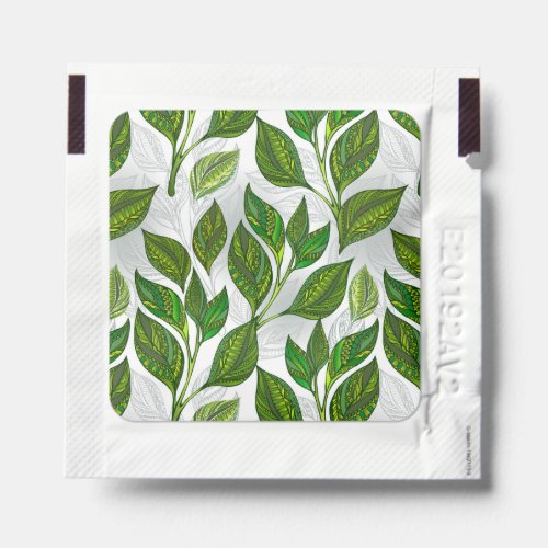 Seamless Pattern with Green Tea Leaves Hand Sanitizer Packet