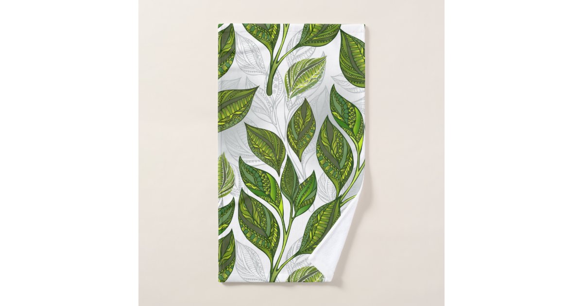 Seamless Pattern with Green Tea Leaves Hand Towel Zazzle