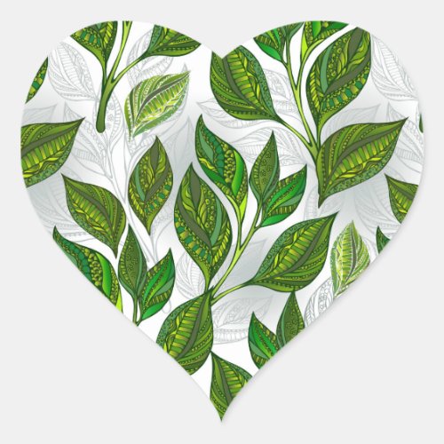 Seamless Pattern with Green Tea Leaves Heart Sticker