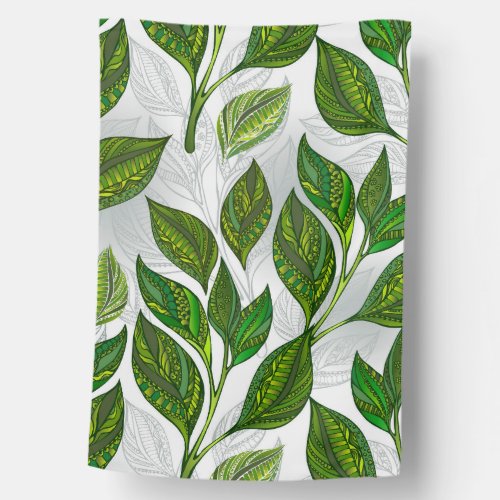 Seamless Pattern with Green Tea Leaves House Flag
