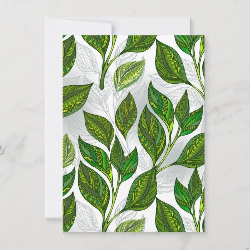 Seamless Pattern with Green Tea Leaves Invitation