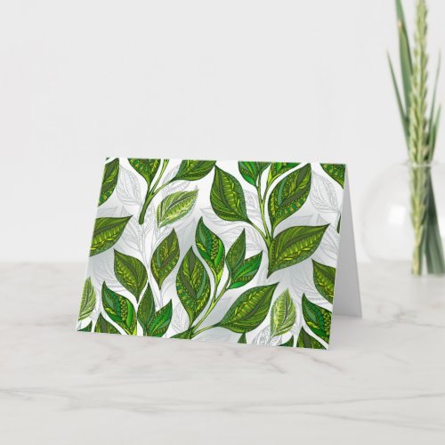 Seamless Pattern with Green Tea Leaves Invitation