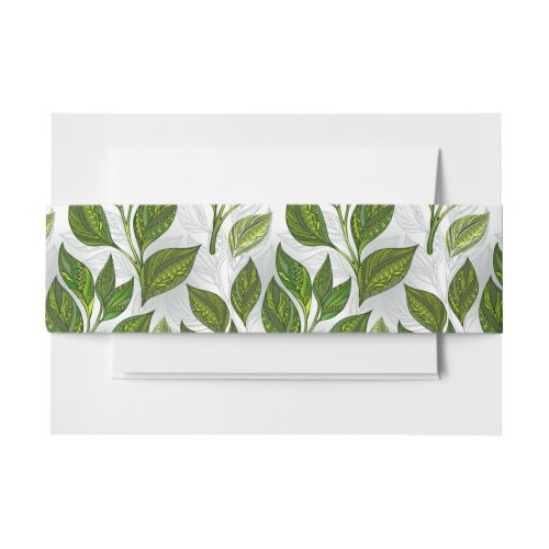 Seamless Pattern with Green Tea Leaves Invitation Belly Band