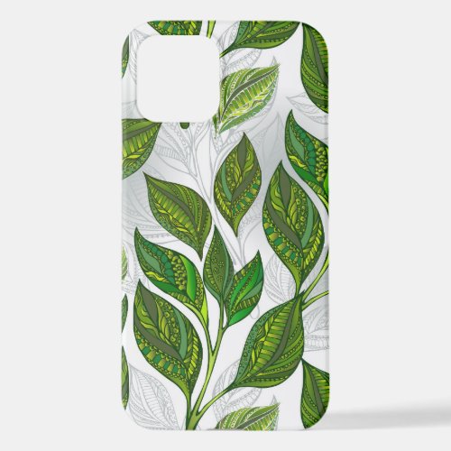 Seamless Pattern with Green Tea Leaves iPhone 12 Case