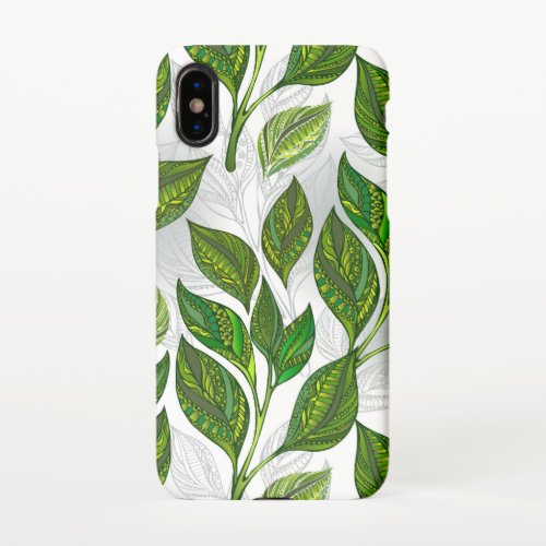 Seamless Pattern with Green Tea Leaves iPhone X Case