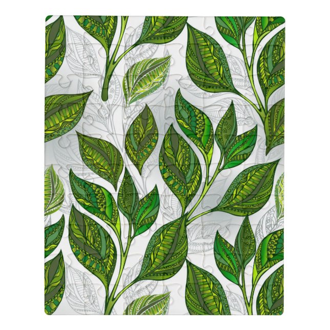 Seamless Pattern with Green Tea Leaves Jigsaw Puzzle (Puzzle Vertical)