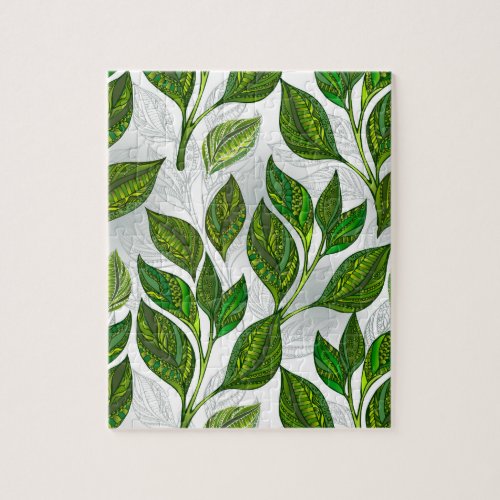 Seamless Pattern with Green Tea Leaves Jigsaw Puzzle