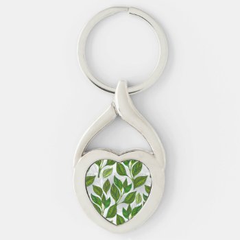 Seamless Pattern With Green Tea Leaves Keychain by Blackmoon9 at Zazzle