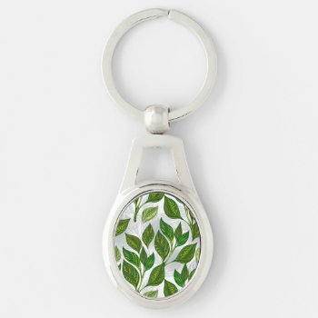 Seamless Pattern With Green Tea Leaves Keychain by Blackmoon9 at Zazzle