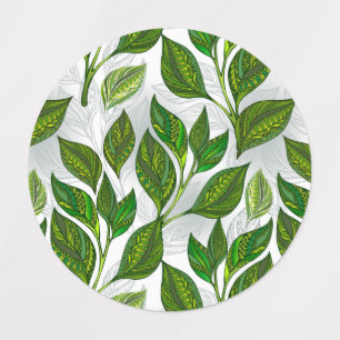 Seamless Pattern with Green Tea Leaves Kids' Labels