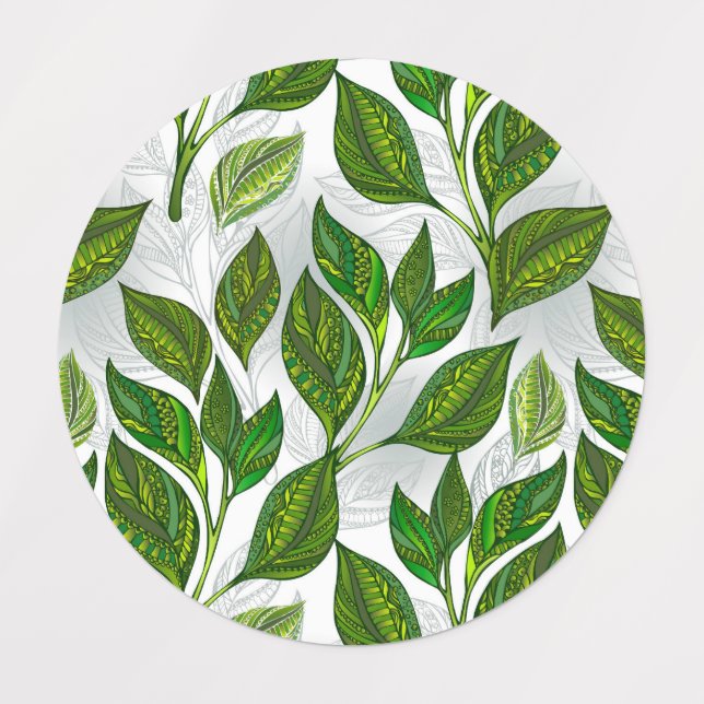 Seamless Pattern with Green Tea Leaves Kids' Labels (Design 1)