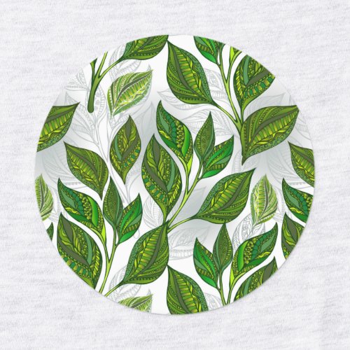 Seamless Pattern with Green Tea Leaves Labels