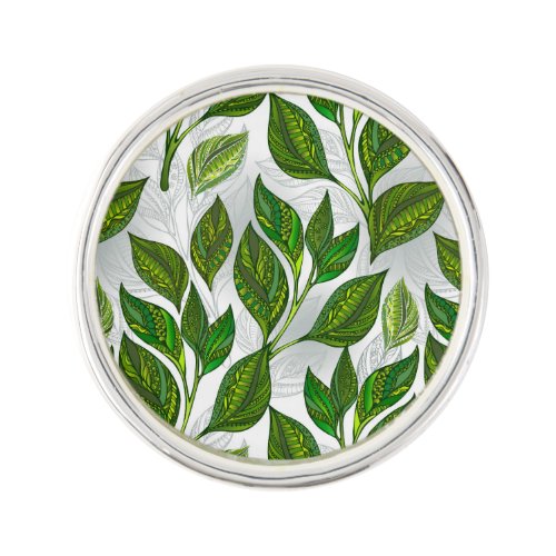 Seamless Pattern with Green Tea Leaves Lapel Pin