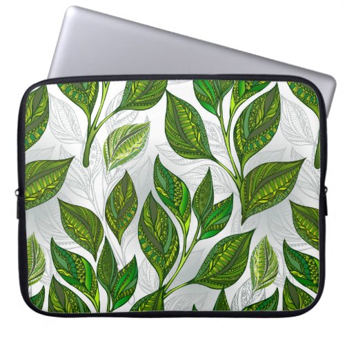Seamless Pattern with Green Tea Leaves Laptop Sleeve