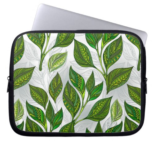 Seamless Pattern with Green Tea Leaves Laptop Sleeve