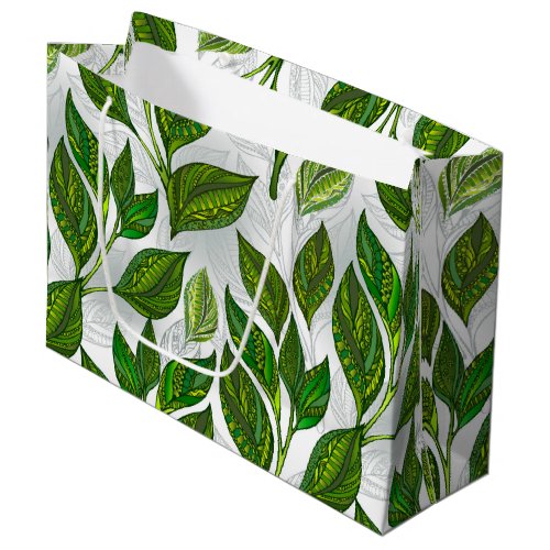 Seamless Pattern with Green Tea Leaves Large Gift Bag