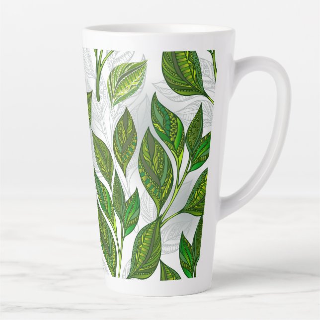 Seamless Pattern with Green Tea Leaves Latte Mug (Right)