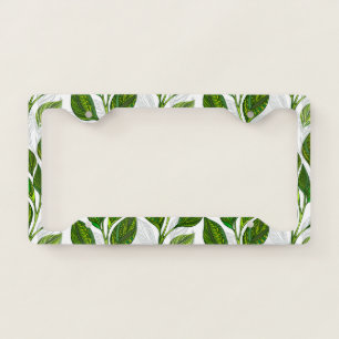 Seamless Pattern with Green Tea Leaves License Plate Frame