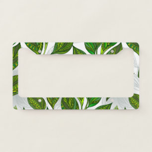 Seamless Pattern with Green Tea Leaves License Plate Frame
