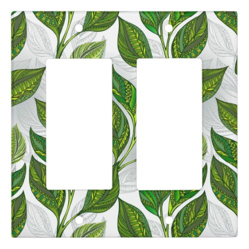 Seamless Pattern with Green Tea Leaves Light Switch Cover