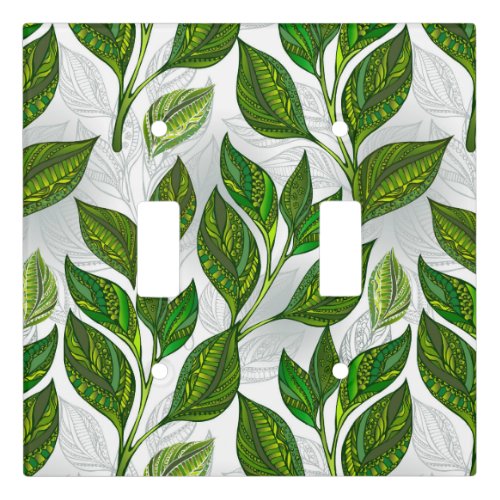 Seamless Pattern with Green Tea Leaves Light Switch Cover
