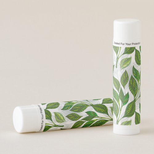 Seamless Pattern with Green Tea Leaves Lip Balm