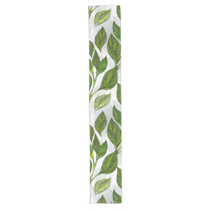 Seamless Pattern with Green Tea Leaves Long Table Runner