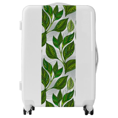 Seamless Pattern with Green Tea Leaves Luggage