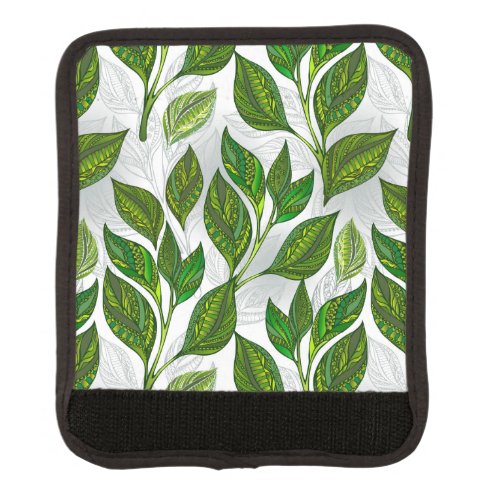 Seamless Pattern with Green Tea Leaves Luggage Handle Wrap