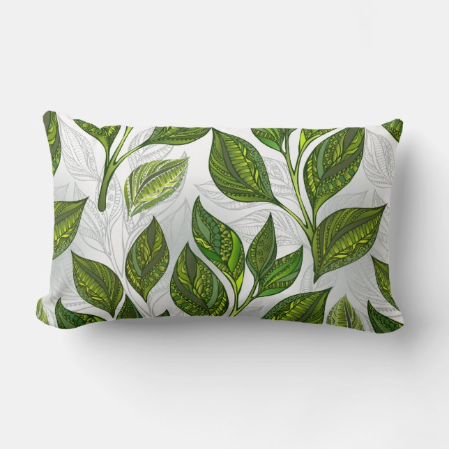 Seamless Pattern with Green Tea Leaves Lumbar Pillow (Front)