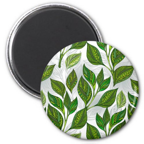 Seamless Pattern with Green Tea Leaves Magnet