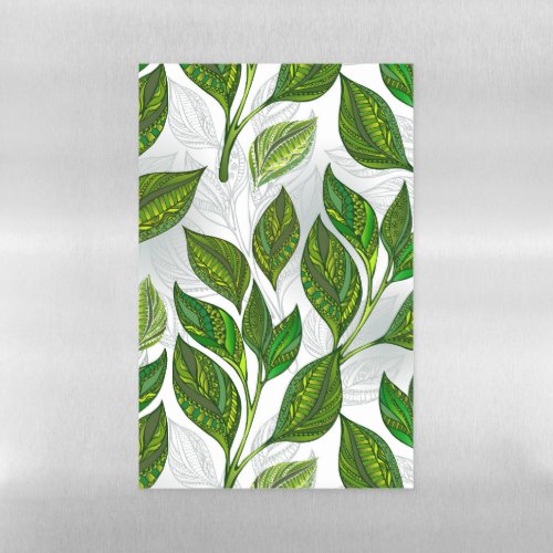 Seamless Pattern with Green Tea Leaves Magnetic Dry Erase Sheet