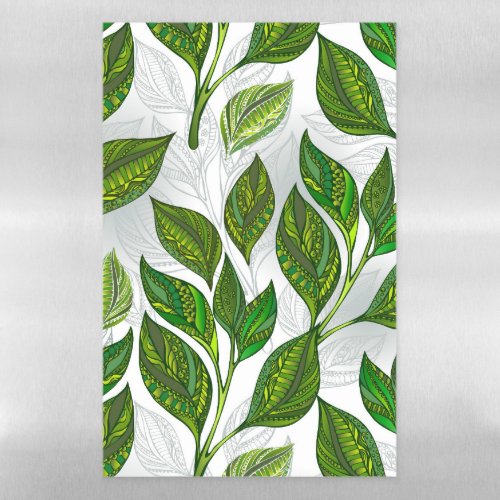 Seamless Pattern with Green Tea Leaves Magnetic Dry Erase Sheet