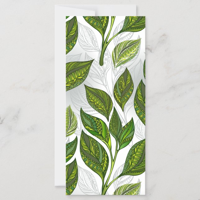 Seamless Pattern with Green Tea Leaves Magnetic Invitation (Front)
