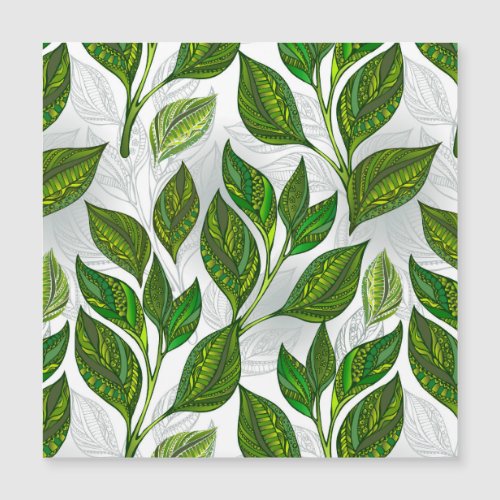 Seamless Pattern with Green Tea Leaves Magnetic Invitation