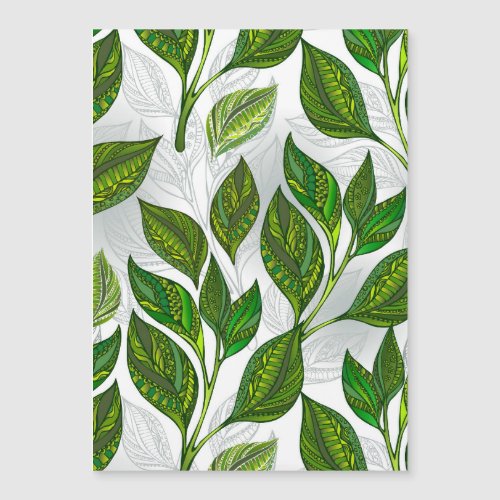 Seamless Pattern with Green Tea Leaves Magnetic Invitation