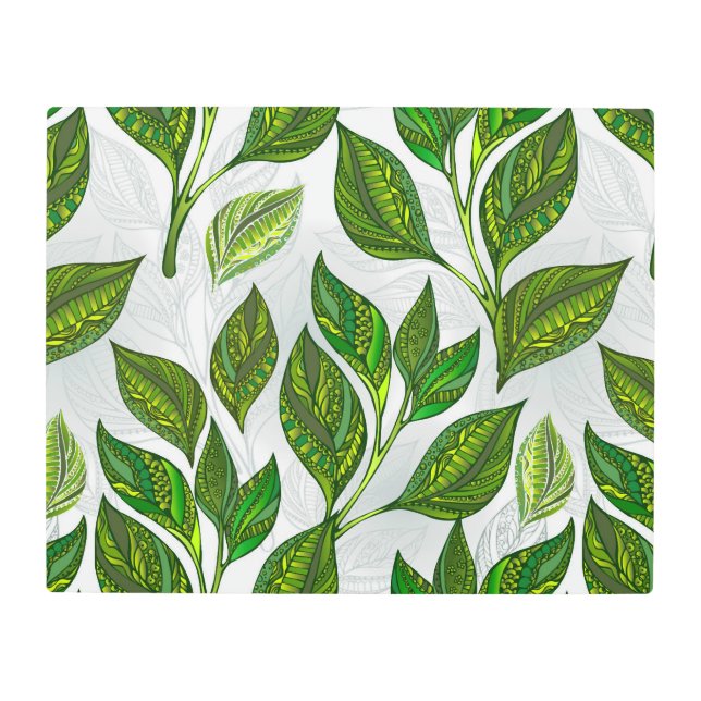 Seamless Pattern with Green Tea Leaves Metal Print (Front)