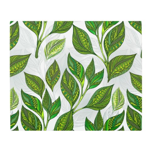 Seamless Pattern with Green Tea Leaves Metal Print