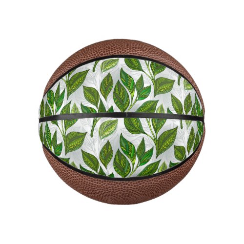 Seamless Pattern with Green Tea Leaves Mini Basketball