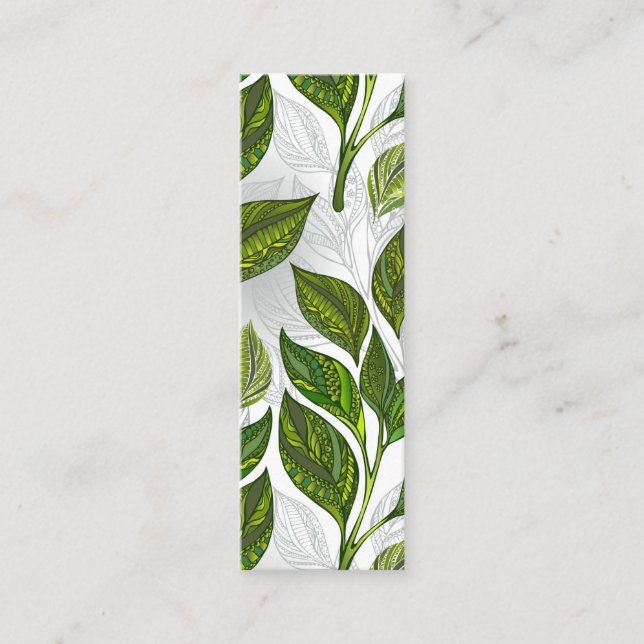 Seamless Pattern with Green Tea Leaves Mini Business Card (Front)