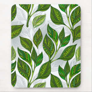 Seamless Pattern with Green Tea Leaves Mouse Pad