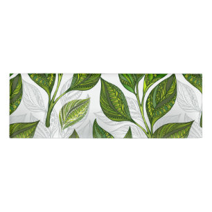 Seamless Pattern with Green Tea Leaves Name Tag
