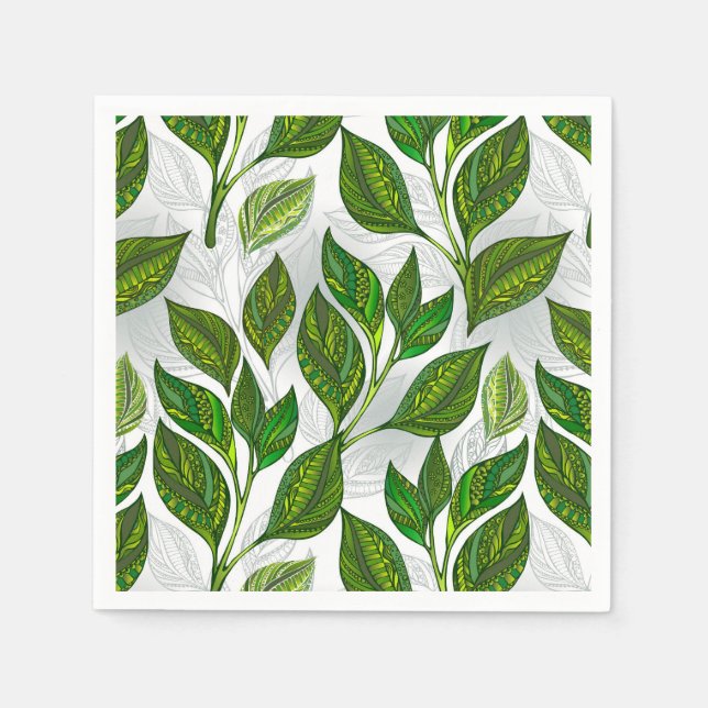 Seamless Pattern with Green Tea Leaves Napkins (Front)