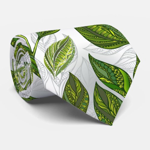 Seamless Pattern with Green Tea Leaves Neck Tie