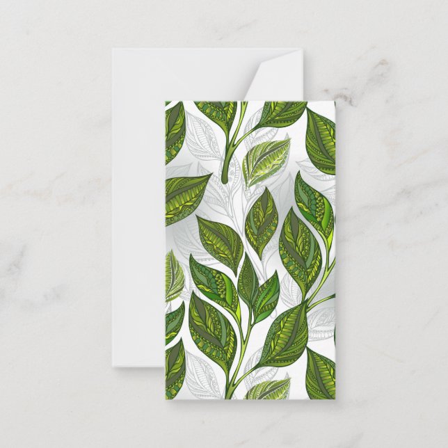 Seamless Pattern with Green Tea Leaves Note Card (Front)
