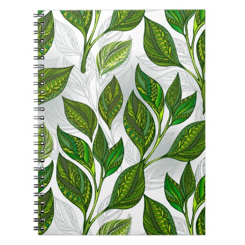 Seamless Pattern with Green Tea Leaves Notebook