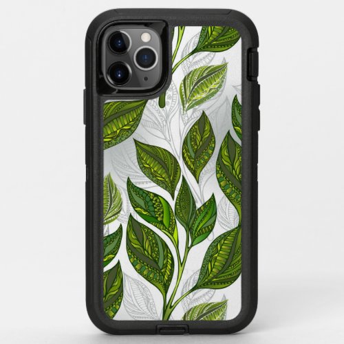 Seamless Pattern with Green Tea Leaves OtterBox Defender iPhone 11 Pro Max Case